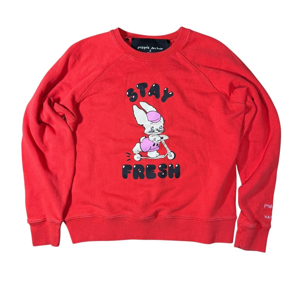 The Marc Jacobs Magda Archer Sweatshirt Womens XS Red Stay Fresh Bunny Rare